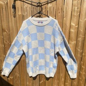 Cream and Blue checkered sweater